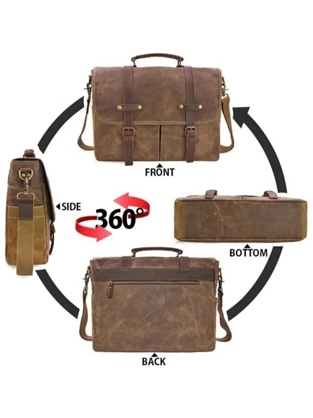 Messenger Bag Waterproof Vintage Genuine Leather Canvas Briefcase Laptop Satchel